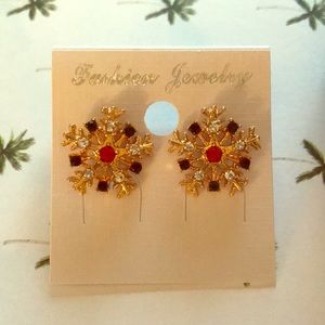 Winter Snowflake Earrings w/ Rhinestone Accents
